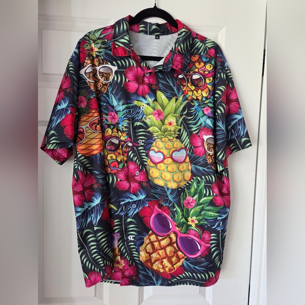 Men's Hawaiian Shirt Pineapple Floral Print Button Up Short Sleeve Aloha 3XL
